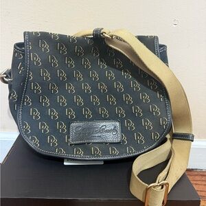 Dooney & Bourke Black and Gold Logo Crossbody